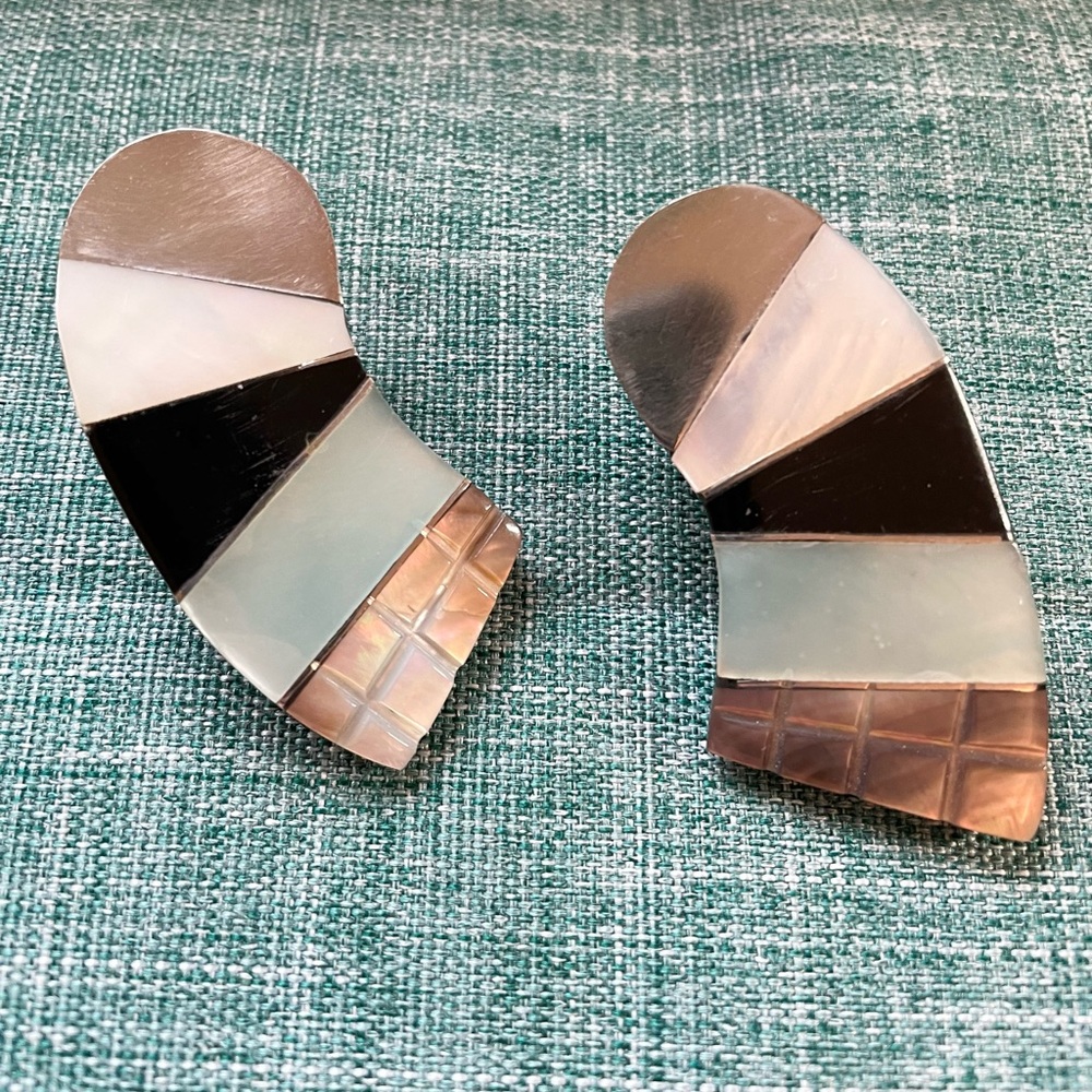 Vintage Silver and Abalone Statement Earrings